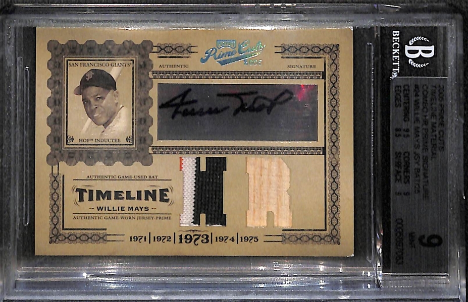 2005 Donruss Playoff Prime Cuts Willie Mays Autograph, Patch, Bat Card #4/25 Graded BGS 9 (w. 10 Auto Grade)