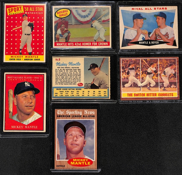Lot of (7) 1958-1962 Mickey Mantle Cards 