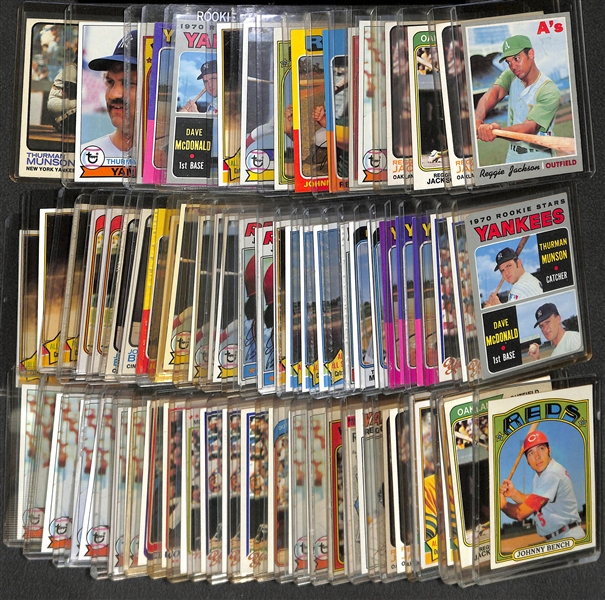 (70) 1970's Baseball Cards With Reggie Jackson, Thurman Munson and Johnny Bench