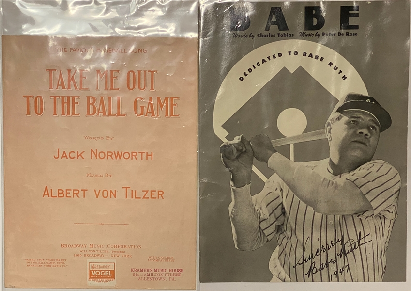 Lot of (10) Vintage Baseball Sheet Music, Photos, and Featuring a Boxing Jack Dempsey Stamped Menu