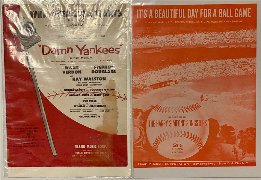 Lot of (10) Vintage Baseball Sheet Music, Photos, and Featuring a Boxing Jack Dempsey Stamped Menu