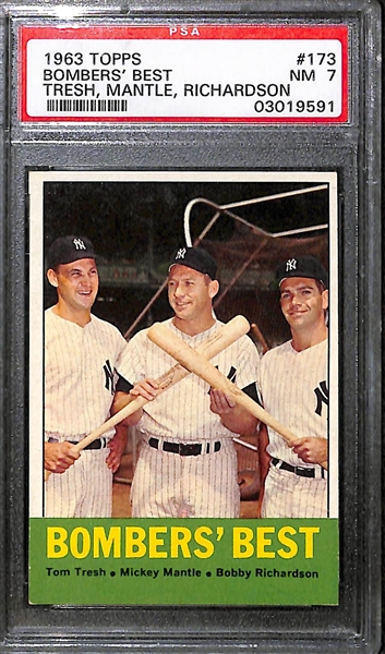 1963 Topps Bomber's Best Mickey Mantle Graded PSA 7 NM (w. Richardson & Tresh)