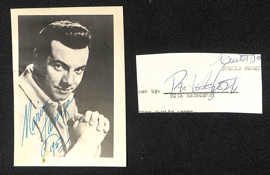Lot of (8) Signed Entertainment Items w. Rita Hayworth Cut Autograph, Mae West Photo, Mae Clarke Photo,  (2 )Mario Lenza, + - JSA Auction Letter 
