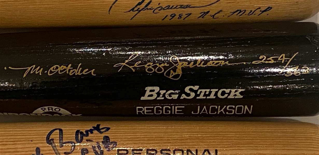 Lot of (3) Signed Baseball Bats - Ernie Banks, Reggie Jackson, Andre Dawson - JSA Auction Letter