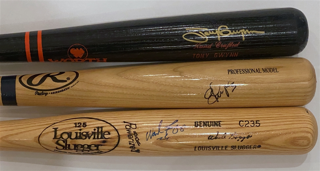 Lot of (3) Signed Baseball Bats - Tony Gwynn, Wade Boggs, Evan Longoria - JSA Auction Letter