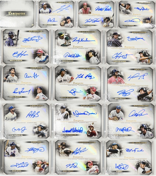 2021 Topps Luminaries 1/1 Booklet Card w. 30 Autographs Inc. Trout, Jeter, Griffey Jr., Ichiro , Pujols, Tatis, Yaz, Bench, Henderson, + Legends & HOFers - The Top Card in the Product!