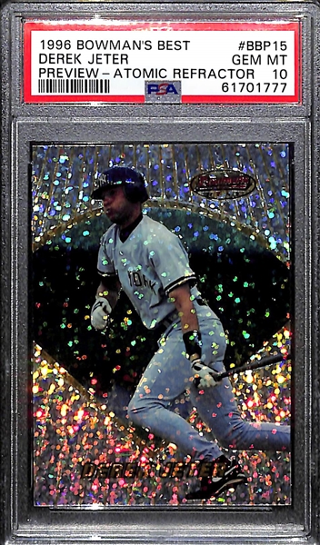 1996 Bowman's Best Derek Jeter Preview Atomic Refractor  (#BBP15) Graded PSA 10 Gem Mint