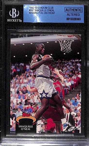 1992-93 Topps Stadium Club Shaquille O'Neal Error Rookie Card (Missing Gold Foil) #247 Graded BGS Authentic