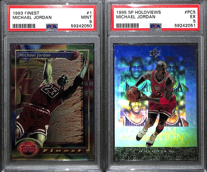 Michael Jordan Lot - 1993 Finest #1 (PSA 9) and 1995 SP Holoviews #PC5 (PSA 5) 