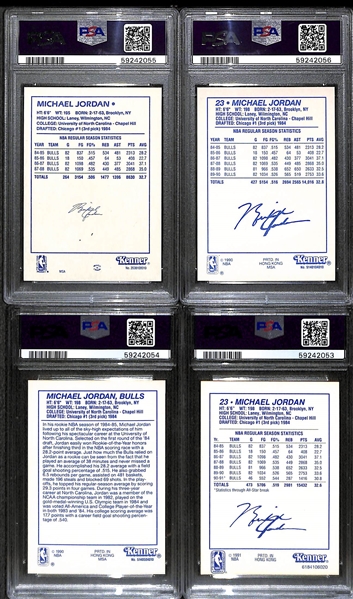(4) Michael Jordan Starting Lineup Cards - 1988 (PSA 3), 1990 Brown (PSA 5), 1990 Yellow (PSA 7), 1991 Jumping (PSA 8)