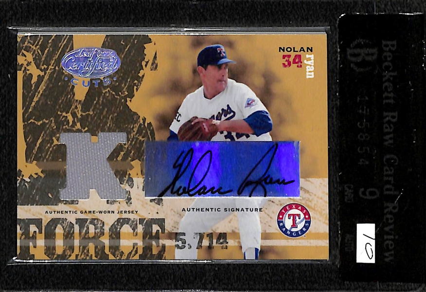 2004 Leaf Certified K-Force Nolan Ryan Autograph Relic Card #ed 23/34 BGS Raw Grade 9 (10 Auto Grade)