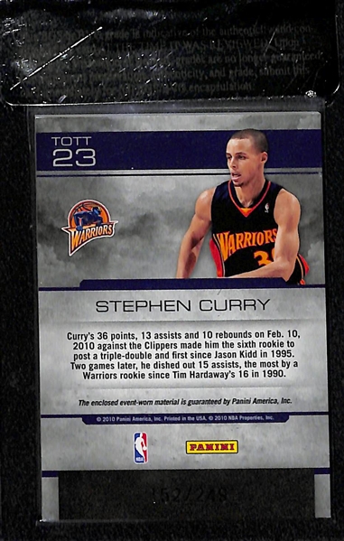 2009-10 Panini Absolute Memorabilia Steph Curry Tools of the Trade Jersey Relic Rookie (#ed/249) Graded BGS 9