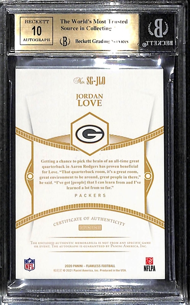 2020 Panini Flawless Jordan Love Signature Glove Patch Rookie Card (Green Emerald #ed 3/5)