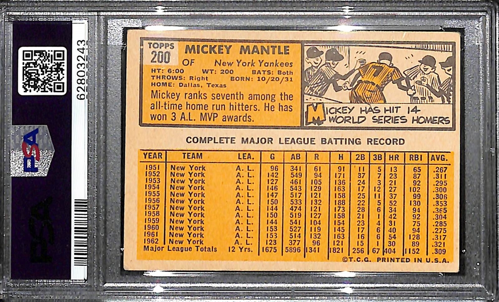 1963 Topps Mickey Mantle #200 Graded PSA 4