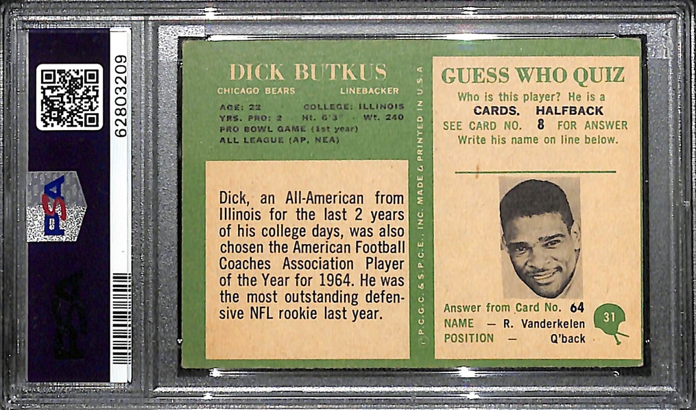 1966 Philadelphia Dick Butkus Rookie Card #31 Graded PSA 4