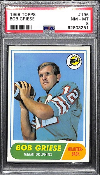 1968 Topps Bob Griese Rookie Card #196 Graded PSA 8