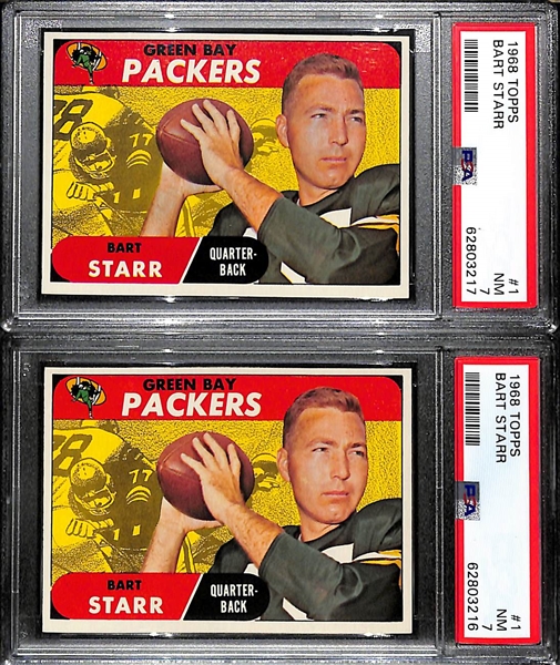 Lot of (2) 1968 Topps Bart Starr Football Cards (Card #1)- Both Graded PSA 7
