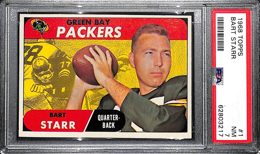 Lot of (2) 1968 Topps Bart Starr Football Cards (Card #1)- Both Graded PSA 7