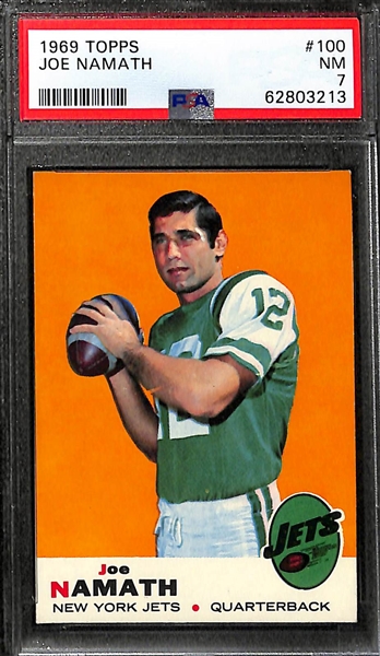 (3) 1968 Topps Football Cards - Butkus #139 PSA 8, Namath #100 PSA 7, and Starr #215 PSA 7
