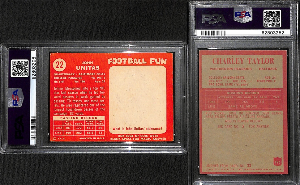 1958 Topps Johnny Unitas #22 (PSA 4) & 1965 Topps Charley Taylor Rookie #195 (PSA 6)