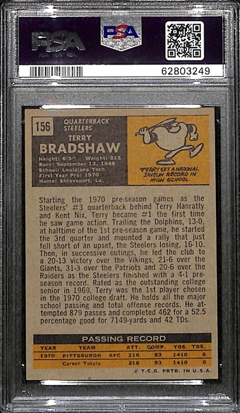 1971 Topps Football Terry Bradshaw Rookie Card #156 Graded PSA 6