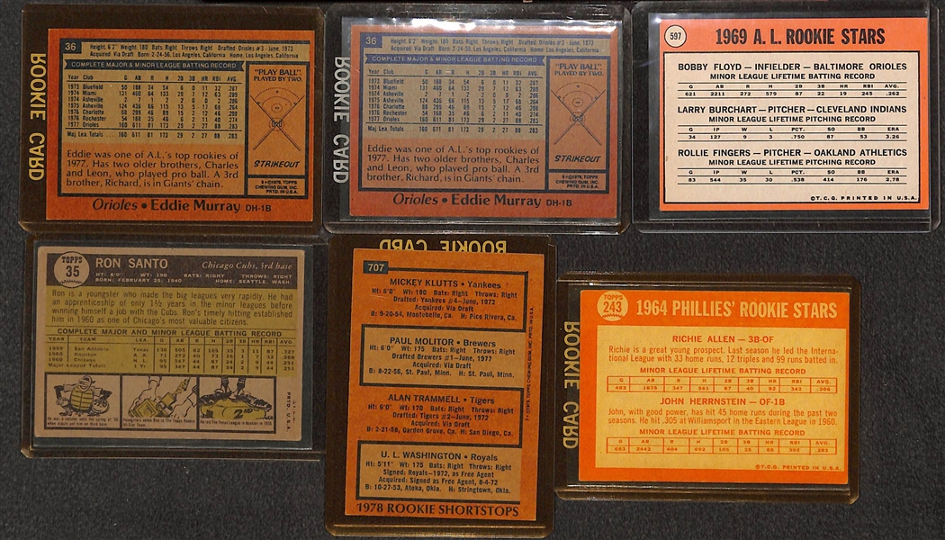 Lot of (23) 1960s and 1970s Baseball Rookie Stars Inc. Eddie Murray, Fingers, Santo, Molitor, Allen