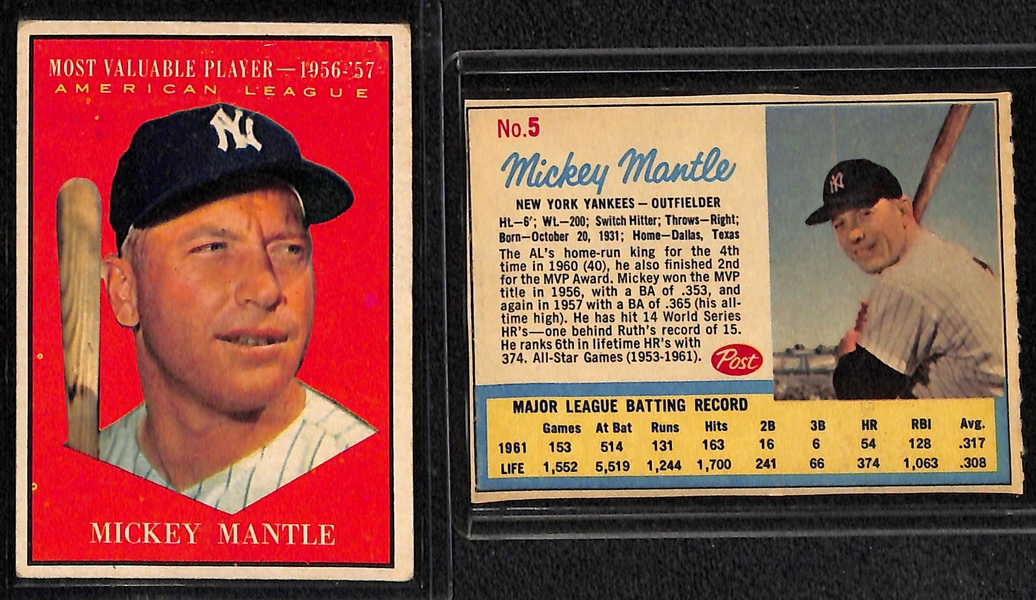 Lot of (7) 1958-1962 Mickey Mantle Cards 