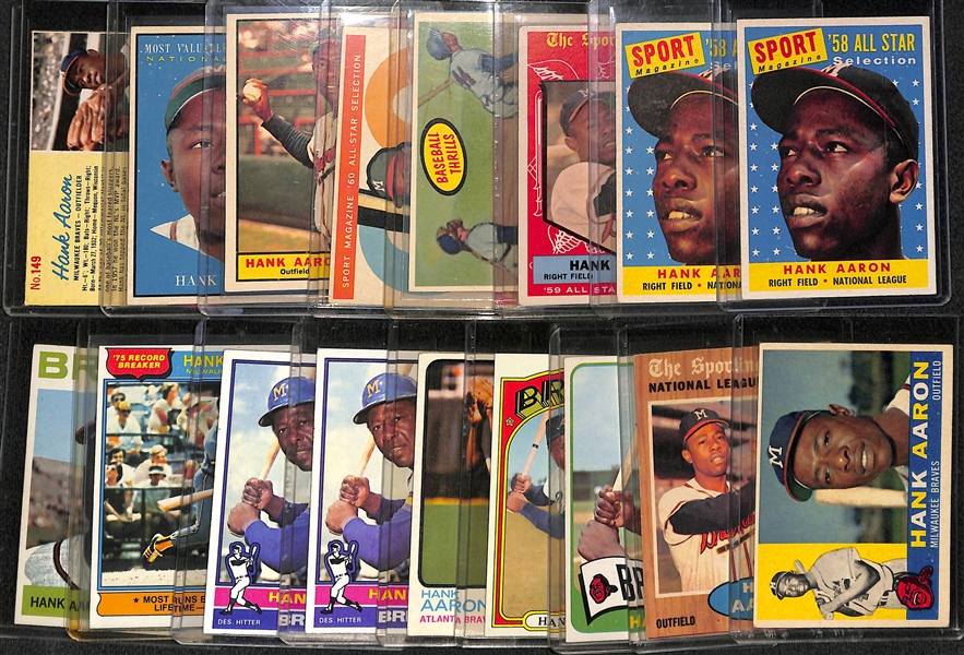 Huge Lot of (17) Hank Aaron 1950s, 60s and 70s Cards