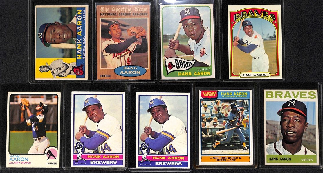 Huge Lot of (17) Hank Aaron 1950s, 60s and 70s Cards