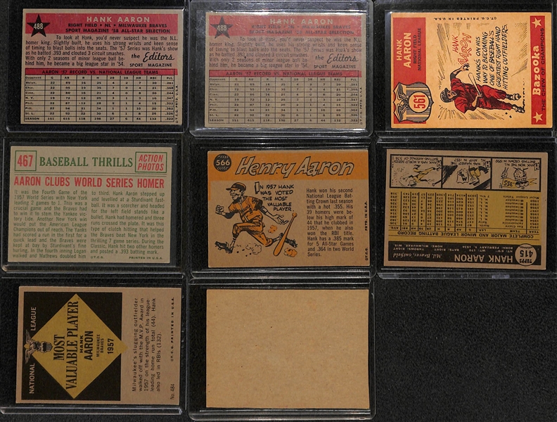 Huge Lot of (17) Hank Aaron 1950s, 60s and 70s Cards