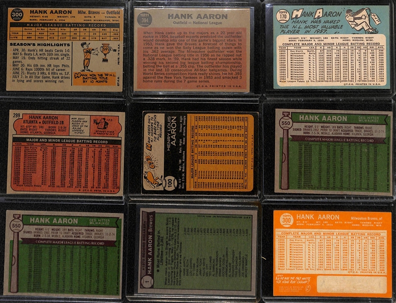 Huge Lot of (17) Hank Aaron 1950s, 60s and 70s Cards