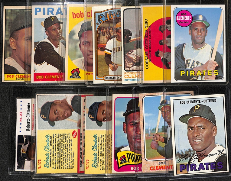 Lot of (13) Roberto Clemente 1950s, 60s and 70s Cards