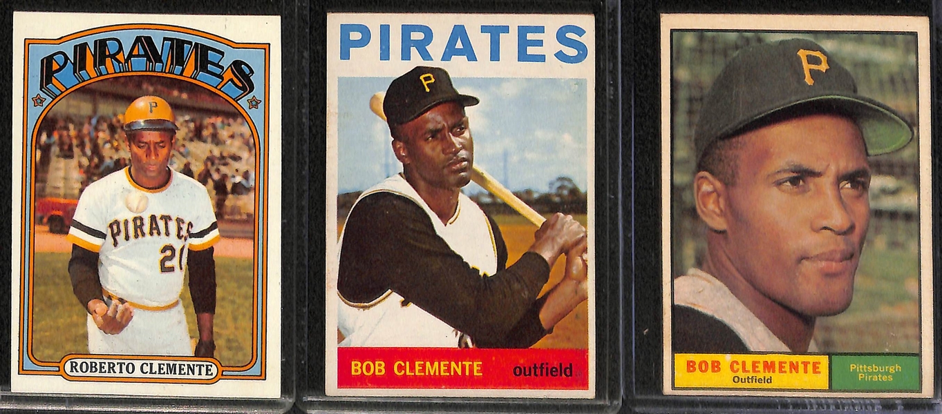 Lot of (13) Roberto Clemente 1950s, 60s and 70s Cards