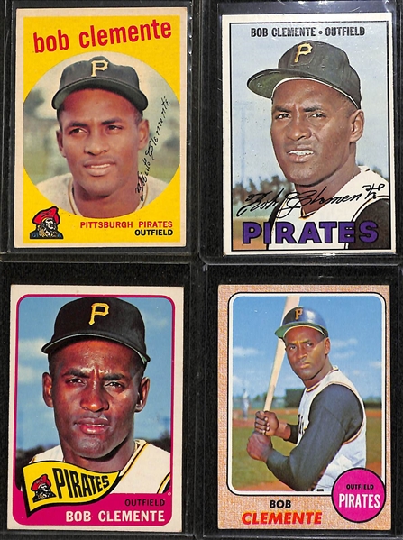 Lot of (13) Roberto Clemente 1950s, 60s and 70s Cards