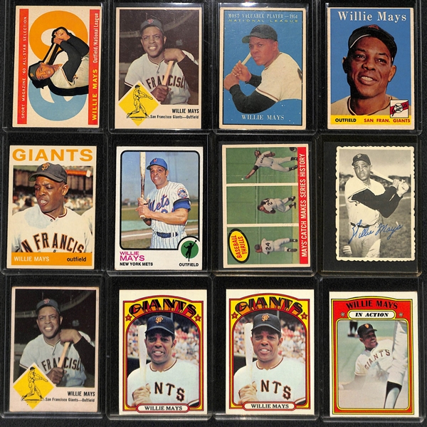 Huge lot of (24) Willie Mays 1950s, 60s, 70s Cards