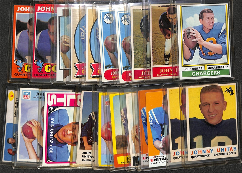 Lot of (21) 1960s and 70s John Unitas Football Cards