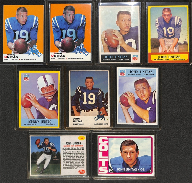 Lot of (21) 1960s and 70s John Unitas Football Cards