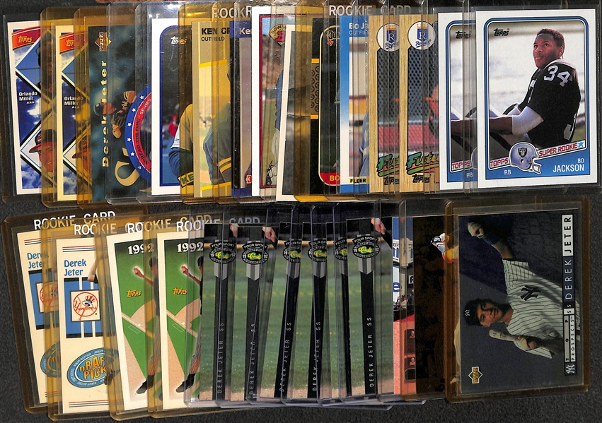 Lot of (28) 1980s and 90s Rookie and Stars Derek Jeter, Bo Jackson, and Ken Griffey Jr.