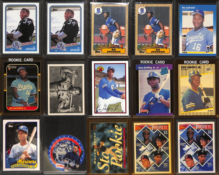 Lot of (28) 1980s and 90s Rookie and Stars Derek Jeter, Bo Jackson, and Ken Griffey Jr.