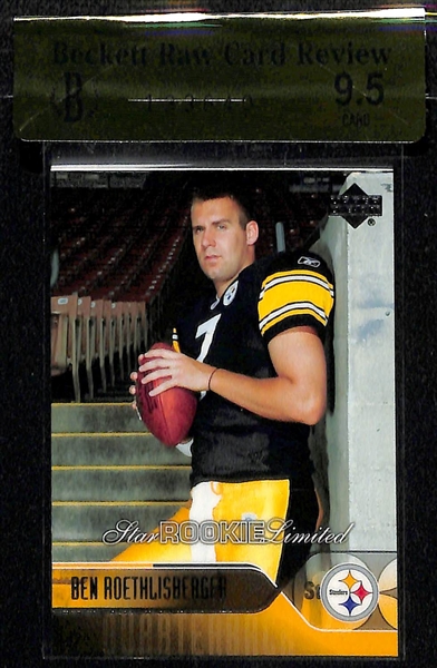 (3) Pittsburgh Steelers Rookies w/ (2) 1975 Lynn Swann and 2004 Upper Deck Ben Roethlisberger Beckett RCR 9.5