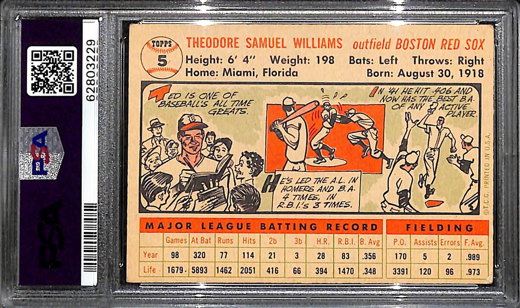 1956 Topps Ted Williams #5 (White Back) Graded PSA 4