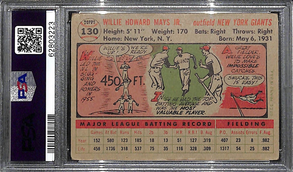1956 Topps Willie Mays #130 (Gray Back) Graded PSA 2