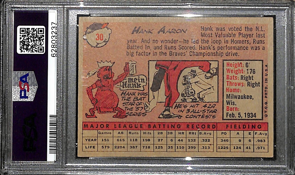 1958 Topps Hank Aaron #30 (Name in White) Graded PSA 5