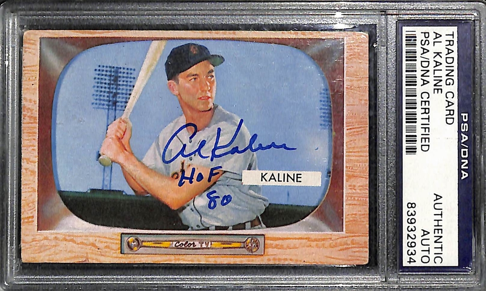 1955 Bowman Al Kaline Signed Card #23 w. HOF 80 Inscription - PSA/DNA Authentic Autograph