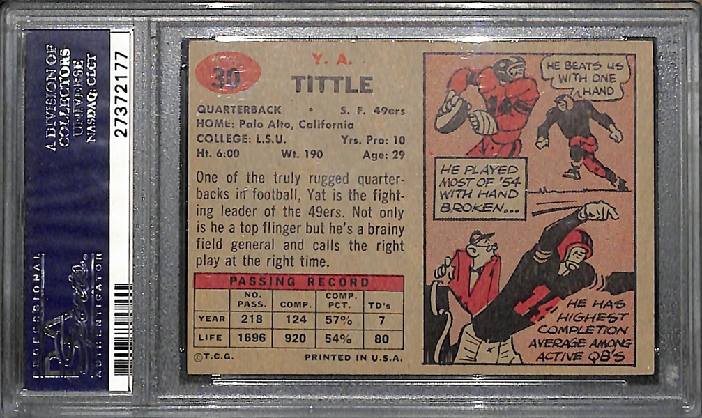 Rare 1957 Topps Y.A. Tittle Signed Card #30 w. HOF 71 Inscription - PSA/DNA Authentic Autograph