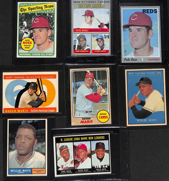 Lot of (8) 1960s and Early 70s Baseball Stars Lot Including Rose, Maris, Mays, Aaron, Clemente