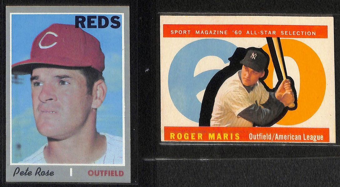 Lot of (8) 1960s and Early 70s Baseball Stars Lot Including Rose, Maris, Mays, Aaron, Clemente