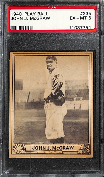 Lot of (3) 1939 and 1940 Play Ball Baseball Cards Featuring John J. McGraw Graded PSA 6 EX-MT