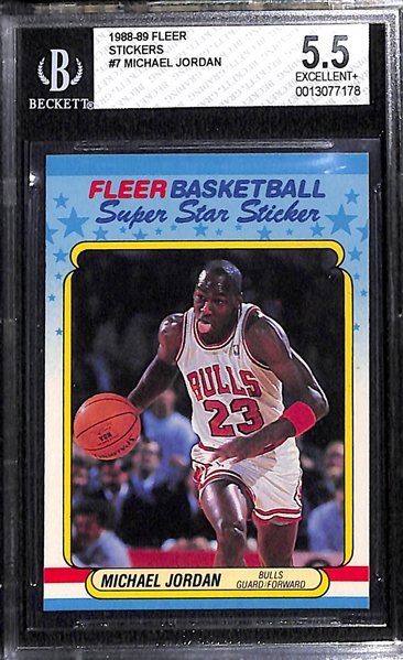 Lot of (2) Graded 1988-89 Fleer Michael Jordan Stickers (Graded BGS 5 and BGS 5.5)
