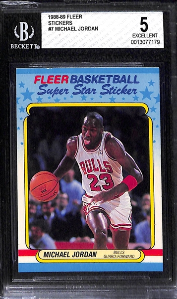 Lot of (2) Graded 1988-89 Fleer Michael Jordan Stickers (Graded BGS 5 and BGS 5.5)